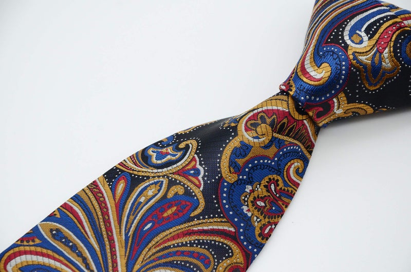 Geotae Zerun New Classic Men's Paisley Silk Tie Necktie (Dark Blue/Brown) - Image 3